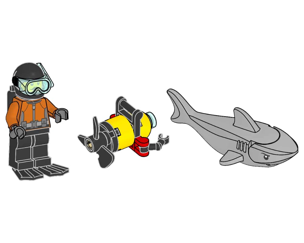 Diver with Robot and Shark