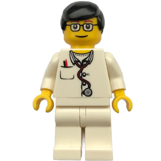 Doctor, White Torso with Stethoscope and Pocket, White Legs, Black Hair, Glasses