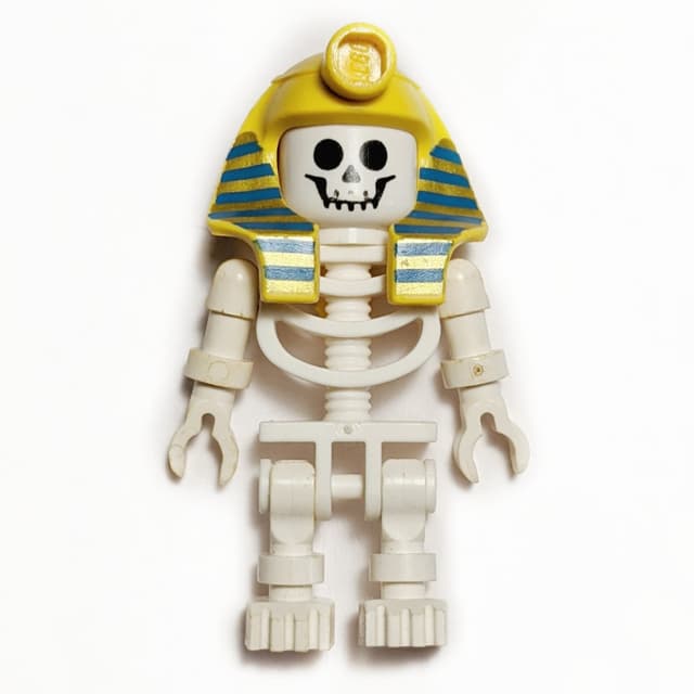 Skeleton, Standard Face, Mummy Headdress, Blue and Gold Stripes