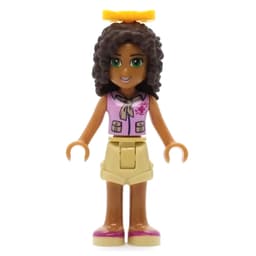 Andrea - Bright Pink Top, Tan Shorts, Bow