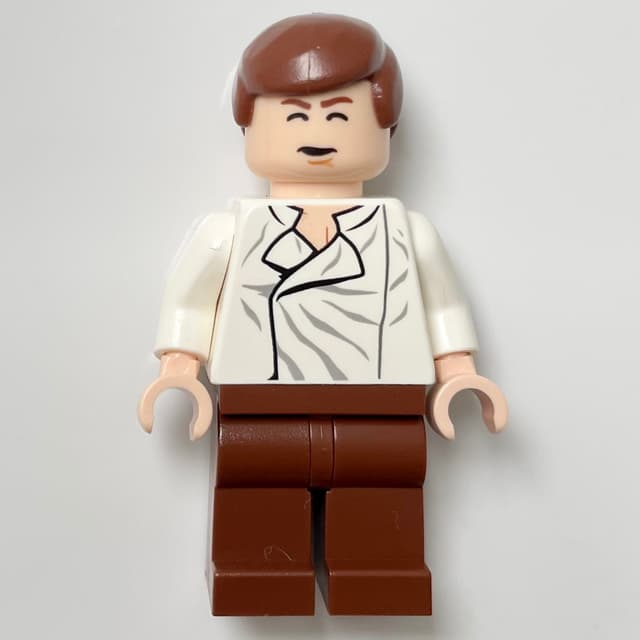 Han Solo, White Shirt, Reddish Brown Legs, Dual Sided Head Closed Mouth / Closed Eyes