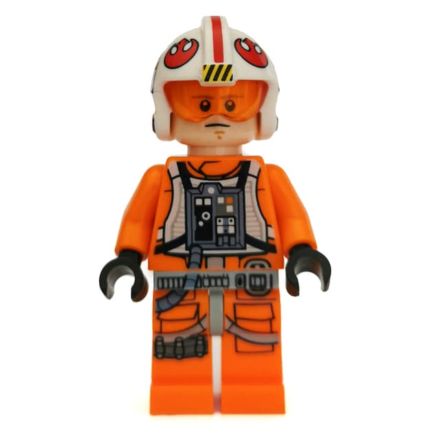 Luke Skywalker, Orange Rebel Pilot Outfit, Light Bluish Gray Hips, Black Hands, Helmet with Visor