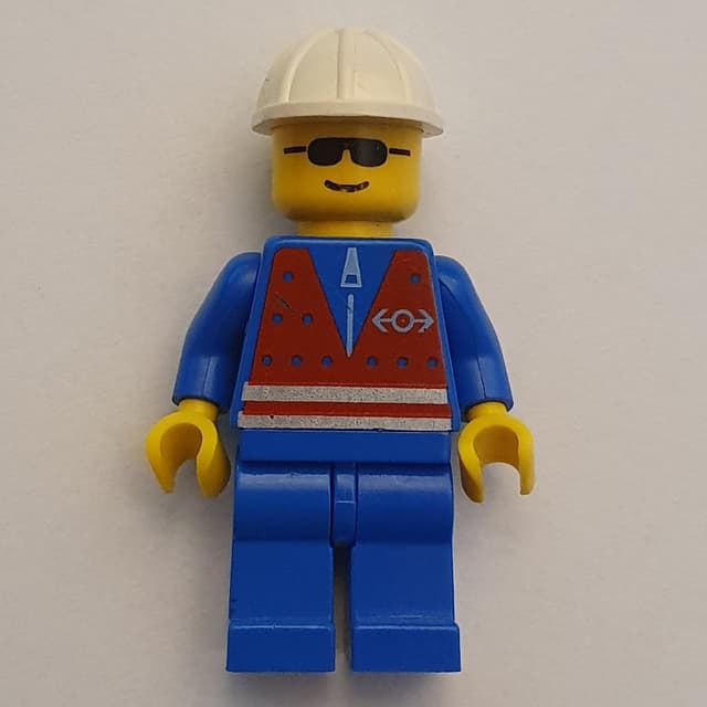 Train Worker - Red Vest, Blue Legs, White Helmet, Sunglasses
