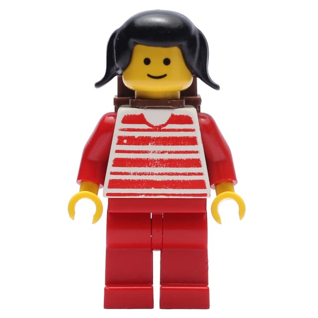 Woman - Red/White Striped Shirt, Red Arms, Red Legs, Brown Backpack