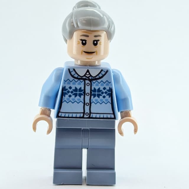 Aunt May in Bright Light Blue Sweater
