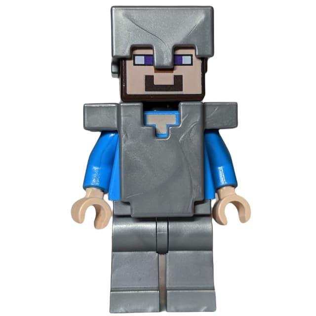 Steve in Flat Silver Helmet, Armor and Legs