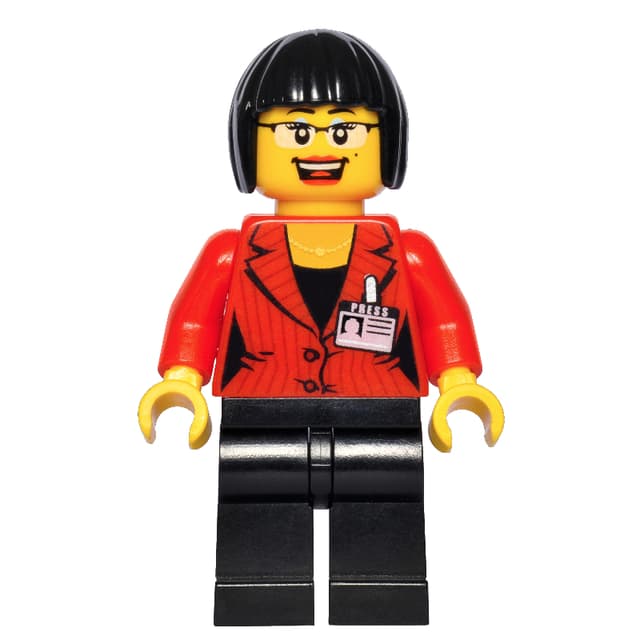 Reporter, Red Jacket with Name Badge, Glasses