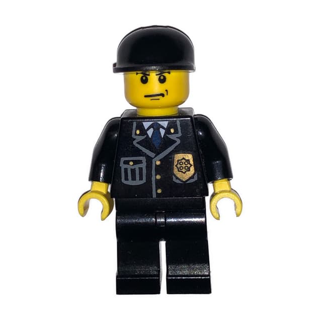 Policeman, Black Jacket with Pocket and Badge, Black Cap