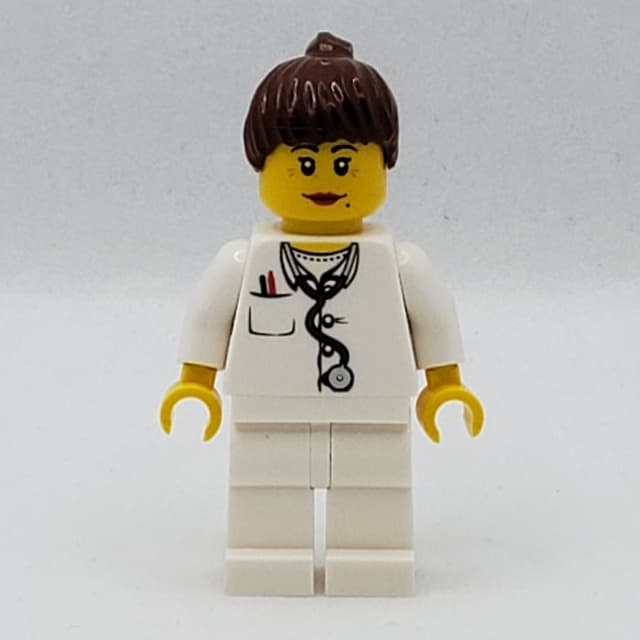 Doctor, Woman, White Torso with Stethoscope and Pocket, White Legs, Dark Brown Ponytail