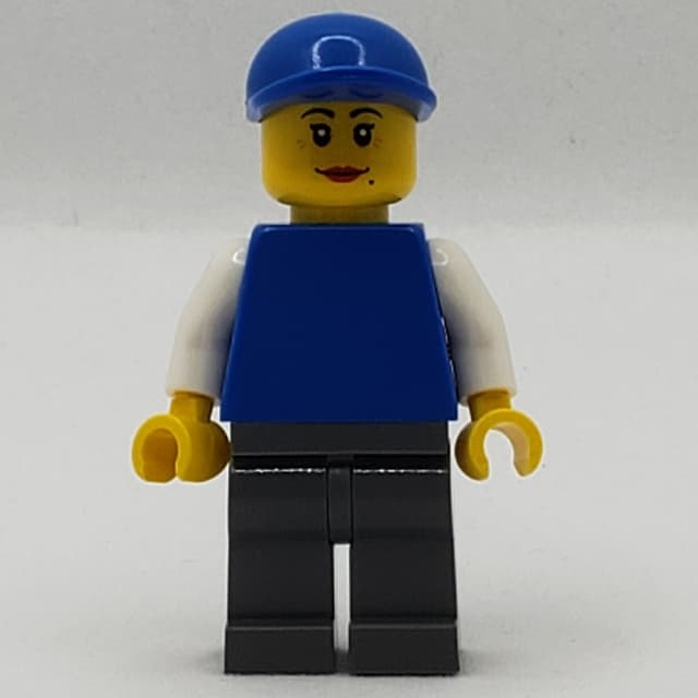 Woman, Plain Blue Torso, Dark Bluish Gray Legs, Blue Cap