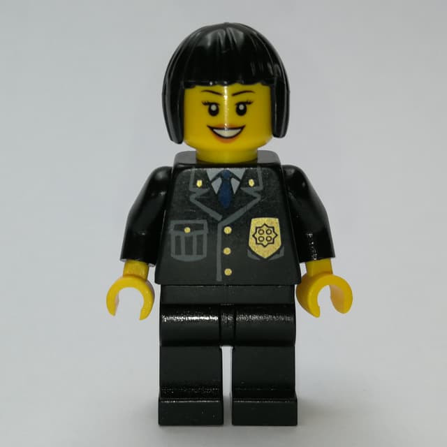 Policewoman, Black Suit with Badge, Black Hair
