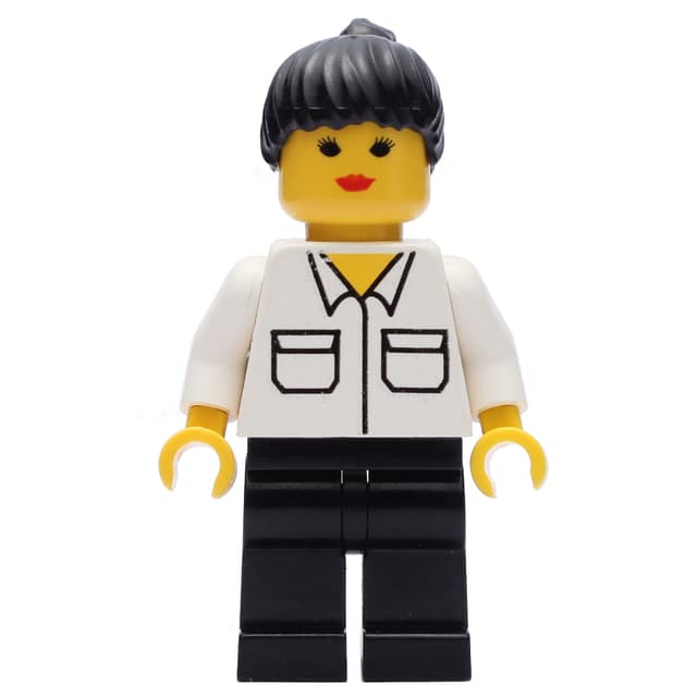 Woman, White Shirt with Pockets, Black Legs, Black Hair