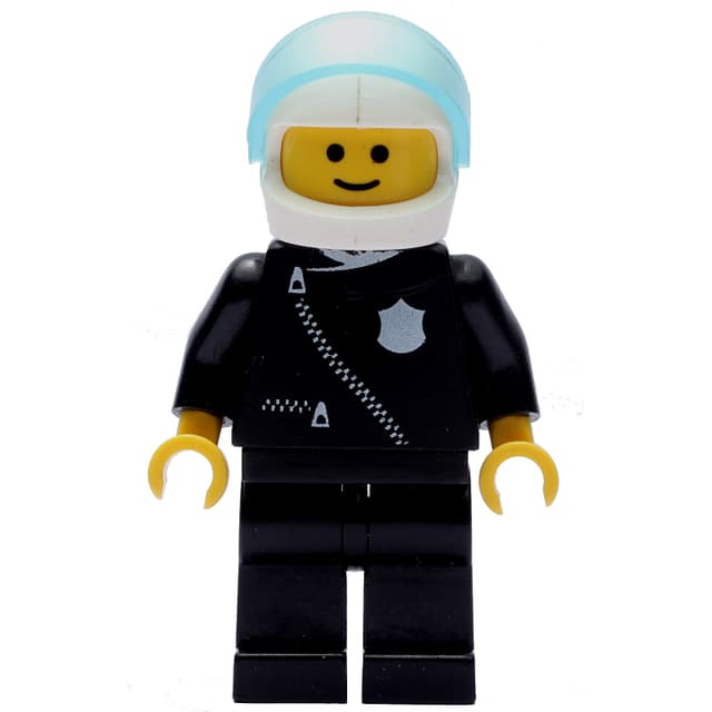 Policeman, Black Jacket with Zipper and Badge, White Helmet with Visor (3626b Head)