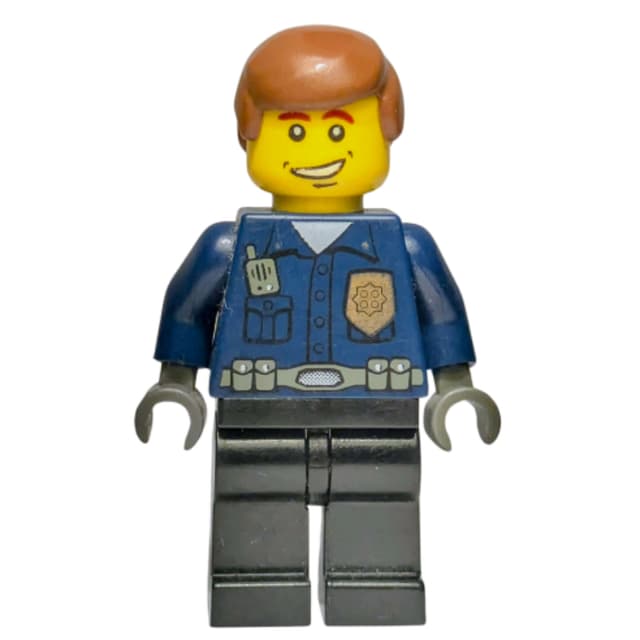 Policeman, Dark Blue Shirt with Radio and Badge, Black Legs, Brown Hair