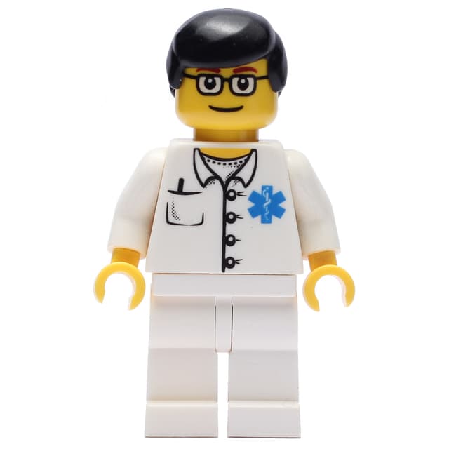 Doctor, White Shirt with Star of Life Logo, Black Hair, Glasses