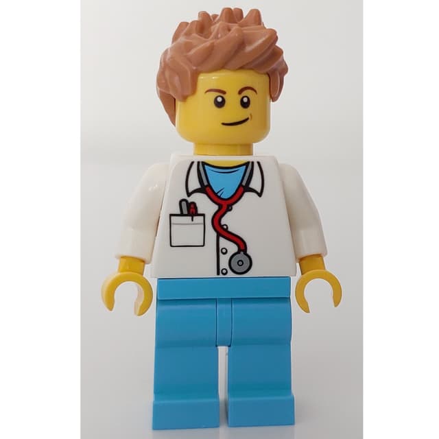 Doctor Mack, White Shirt over Medium Azure Scrubs with Stethoscope and Pocket, Medium Nougat Hair