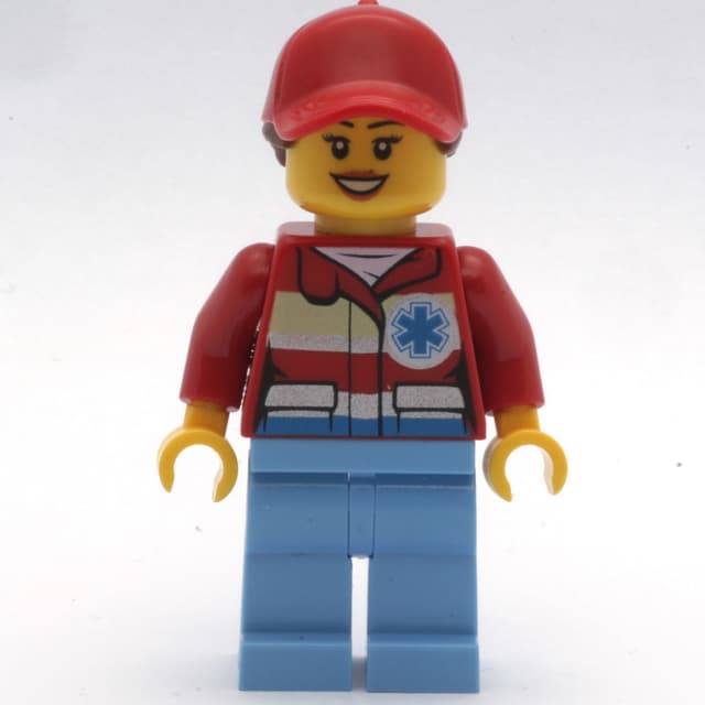 Paramedic, Woman, Red Jacket with Star of Life, Red Cap with Hair, Open Mouth