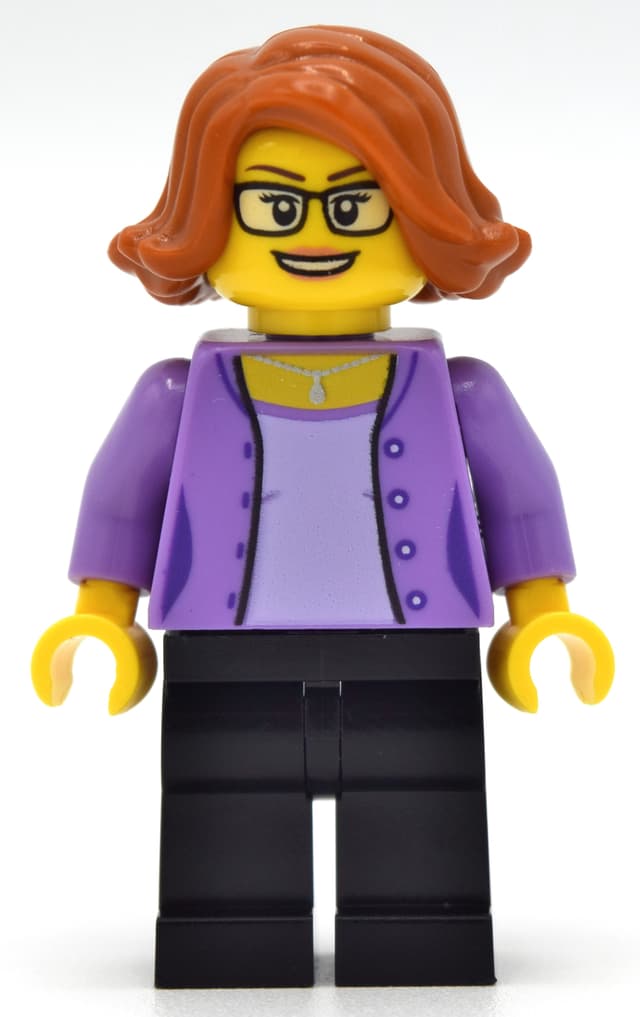 Medium Lavender Torso, Black Legs, Dark Orange Hair