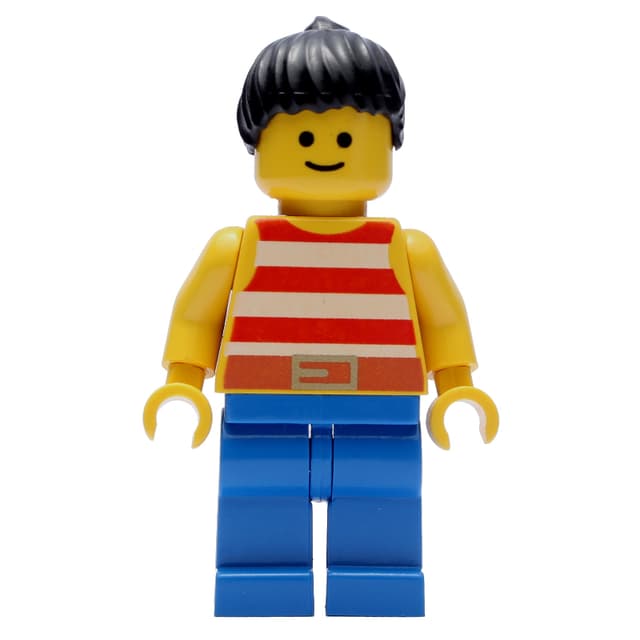 Woman, Red and White Striped Tank Top, Blue Legs, Black Hair