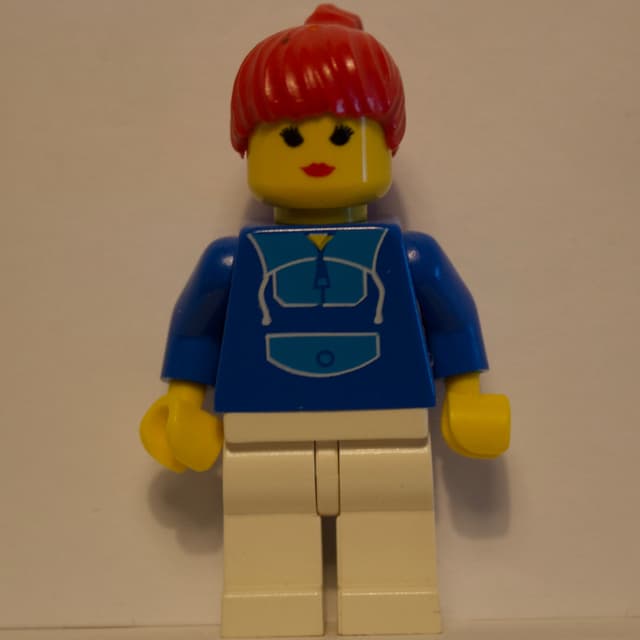 Woman, Blue and White Jogging Suit, Red Hair