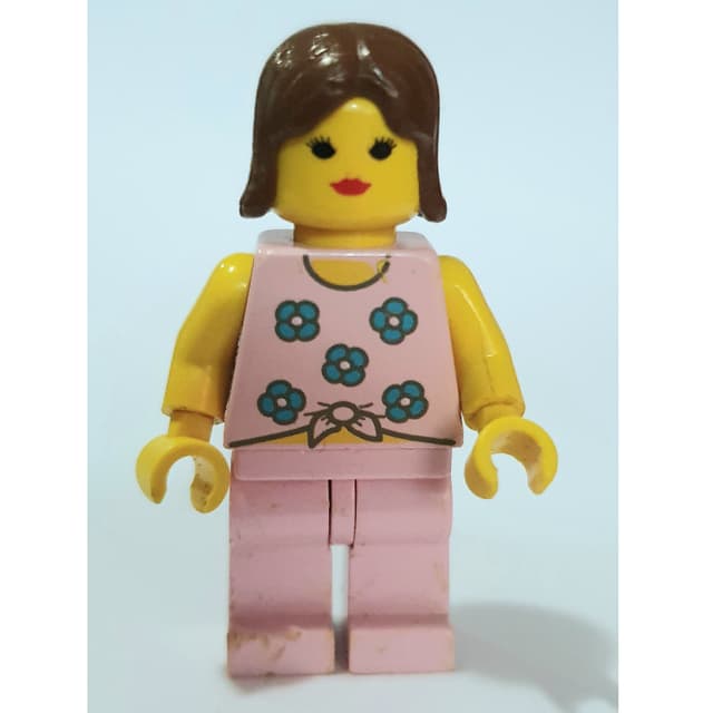 Woman, Tied Pink Tank Top with Flowers, Pink Legs, Brown Hair