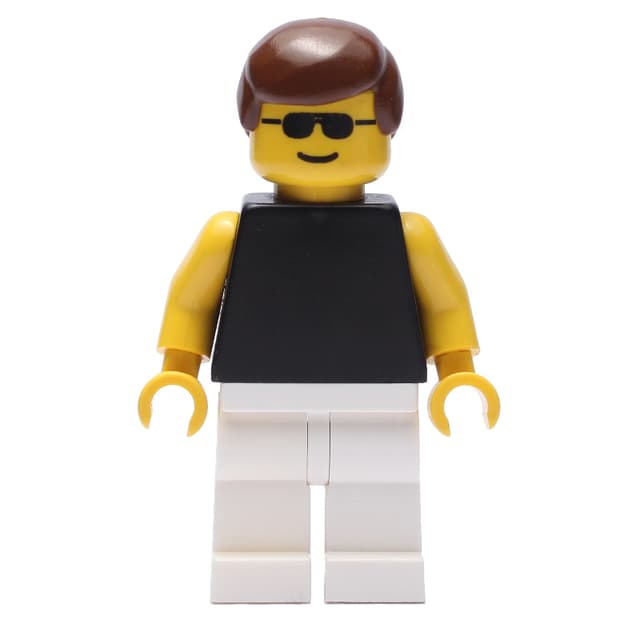 Man, Black Torso with Yellow Arms, White Legs, Brown Hair, Sunglasses