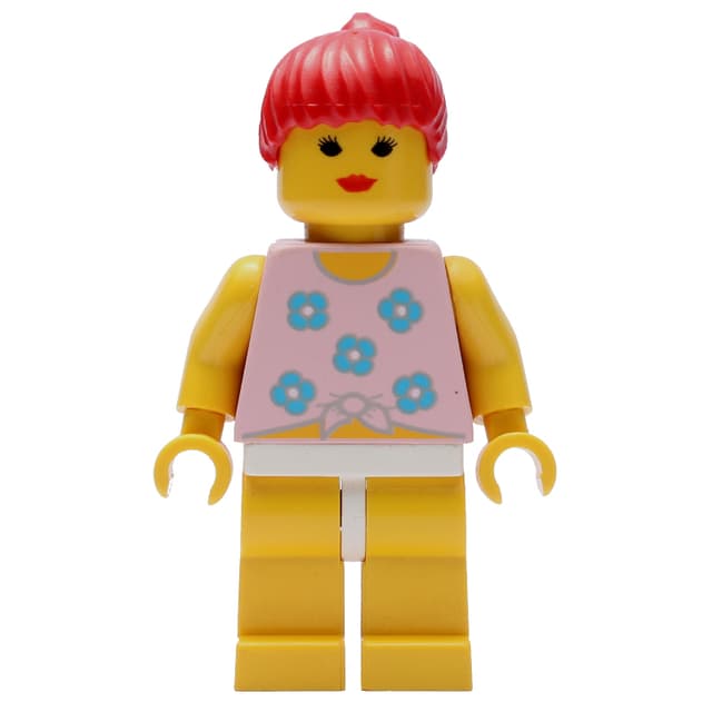 Woman, Tied Pink Tank Top with Flowers, Yellow Legs, Red Hair