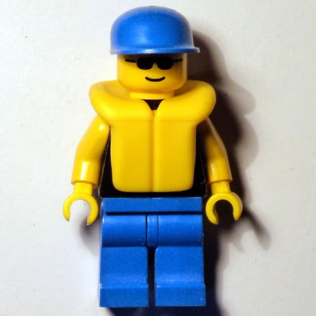Man, Black Torso, Blue Legs, Blue Cap, Yellow Life Vest