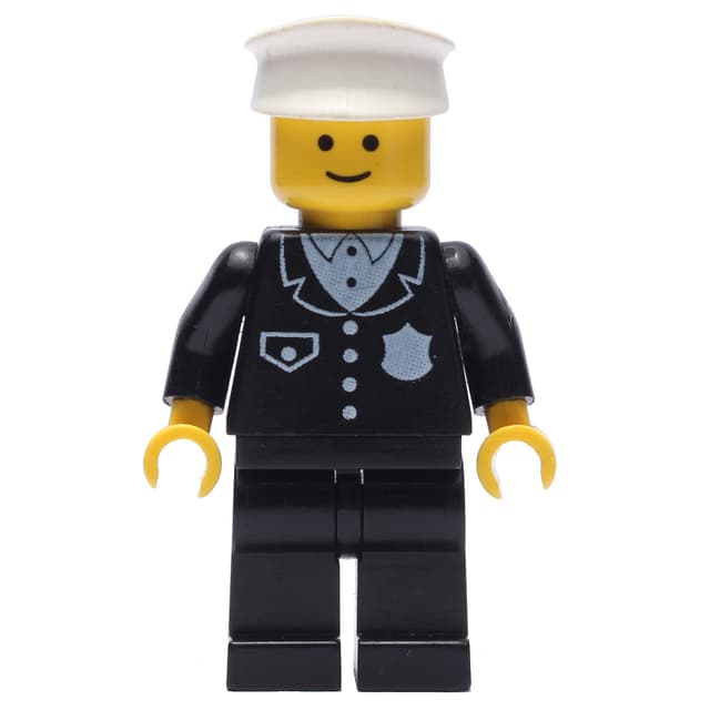 Policeman, Black Suit with Pocket and Badge, White Hat (3626b Head)