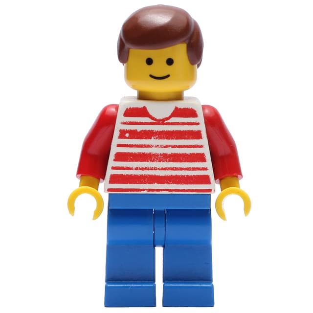 Man, Red and White Striped Shirt, Blue Legs, Brown Hair