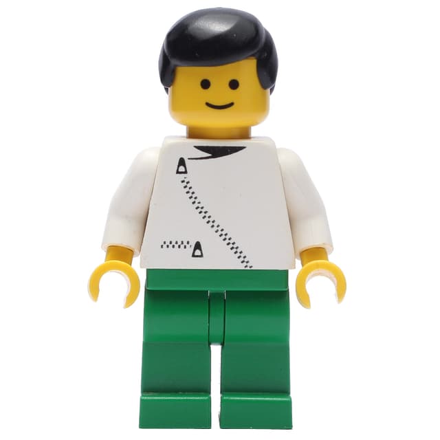 Man, White Jacket with Zipper, Green Legs, Black Hair