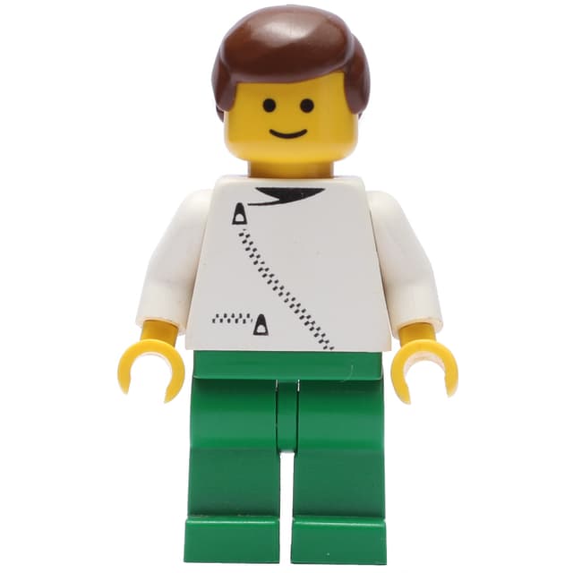 Man, White Jacket with Zipper, Green Legs, Brown Hair