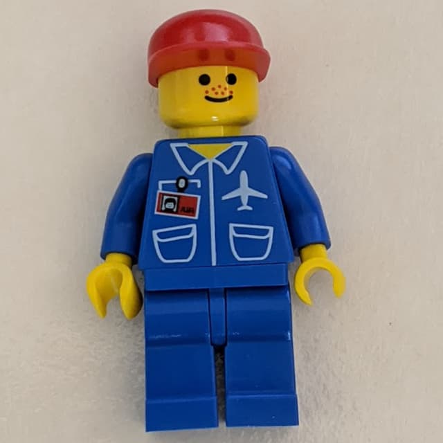 Ground Crew, Blue Jumpsuit with Plane and ID Badge, Red Cap