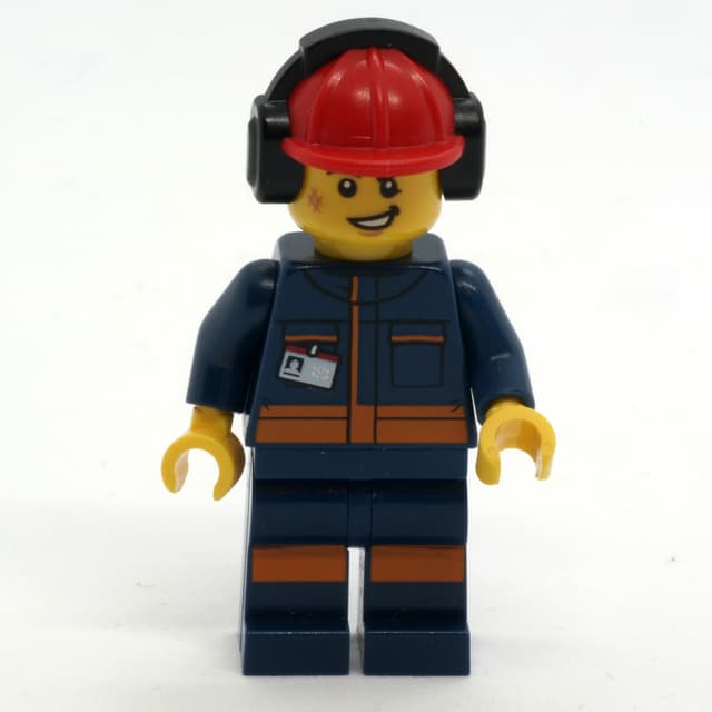 Ground Crew, Dark Blue Jumpsuit, Red Hard Hat with Ear Defenders