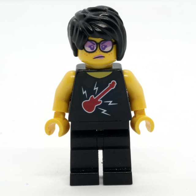 Woman, Black Top with Guitar, Black Legs, Black Hair