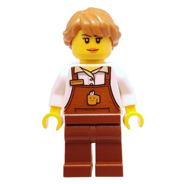 Barista, Woman, White Torso, Reddish Brown Apron, Medium Nougat Hair