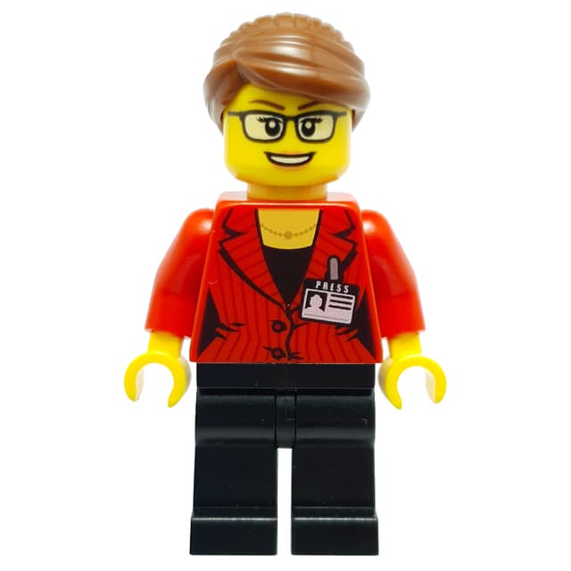 Woman, Red Jacket, Black Legs, Reddish Brown Hair