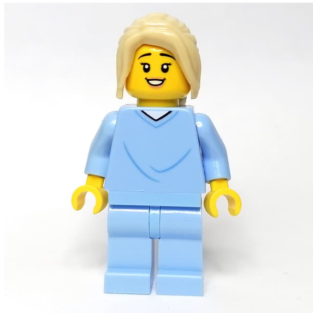 Woman, Bright Light Blue Hospital Gown, Tan Hair