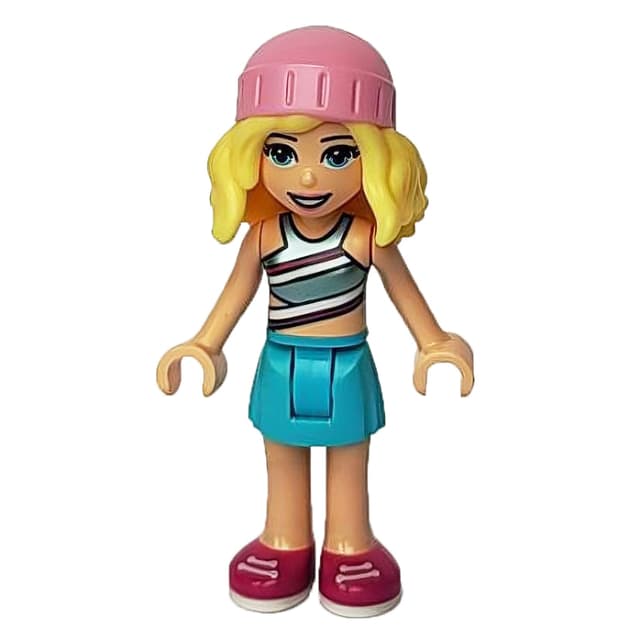 Stephanie - Silver Top, Medium Azure Skirt, Bright Pink Hat