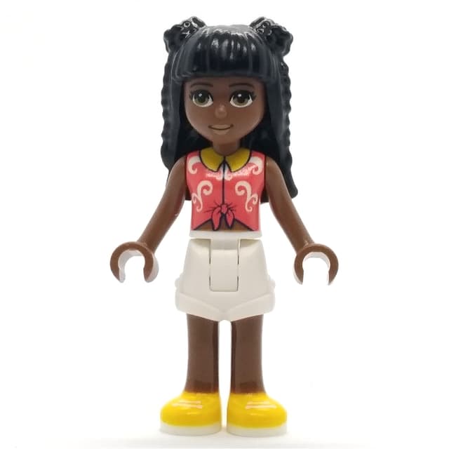 Priyanka - Coral Top, White Shorts, Black Hair