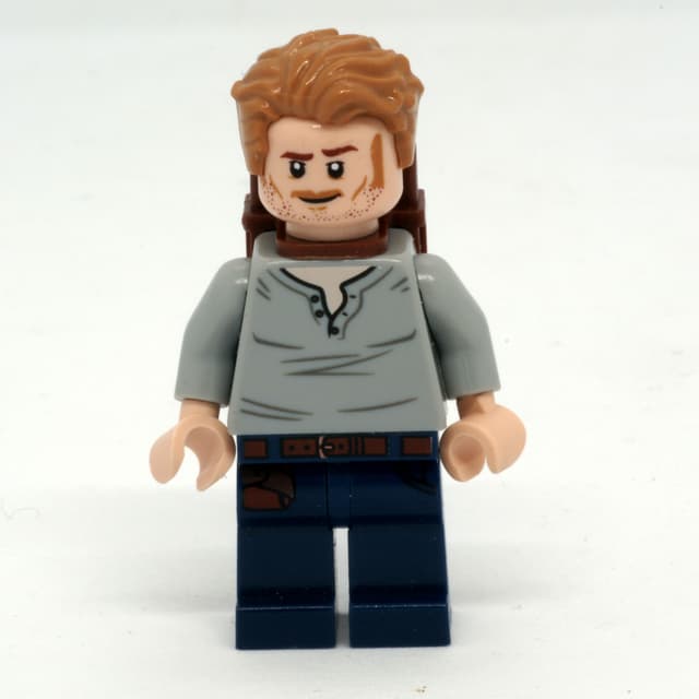 Owen Grady in Light Bluish Gray Shirt, Backpack