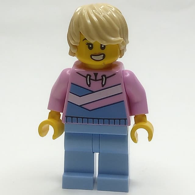 Woman, Bright Pink Hoodie, Bright Light Blue Legs