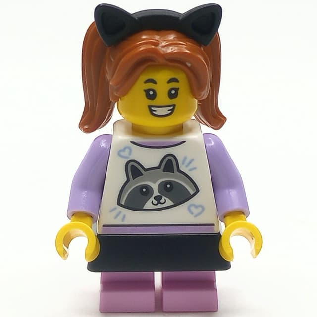 Girl, Raccoon Shirt, Bright Pink Legs, Black Skirt and Cat Ears