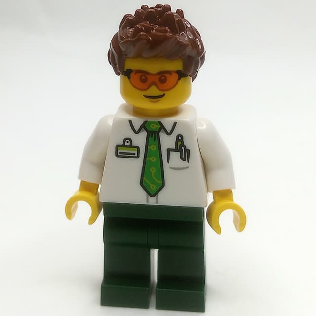 Man, White Shirt, Dark Green Legs, Orange Glasses