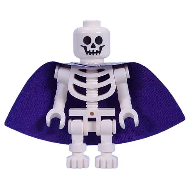 Skeleton, Standard Face, Bent Arms, Vertical Hand Clips, 78132 Torso, Cape