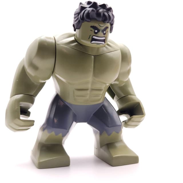 Hulk (Big Fig), Black Hair, Removable Head, Dark Bluish Grey Pants, Angry