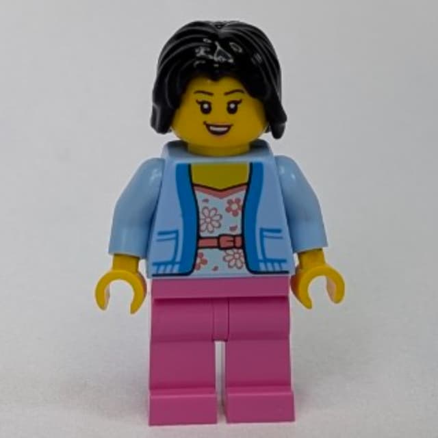 Woman, Bright Light Blue Sweater, Dark Pink Legs