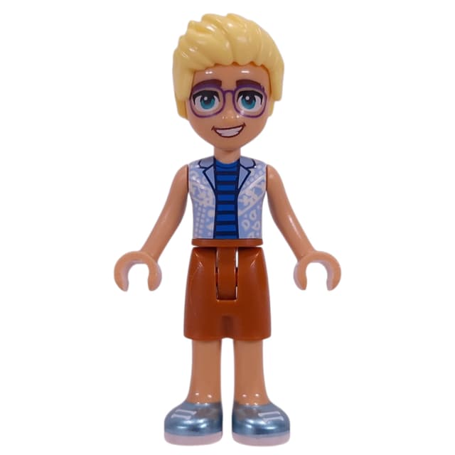 Olly, Bright Light Blue Shirt, Dark Orange Shorts